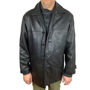 DANIER GENUINE LEATHER BLACK BUTTON UP COAT JACKET S
